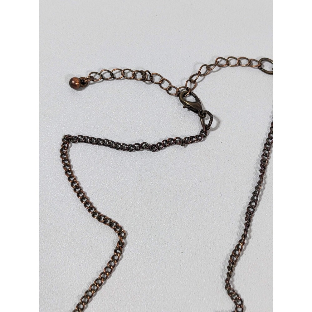 Red Orange Cabochon Statement Necklace Bronze Tone Boho Western Bib 21" - Picture 5 of 9